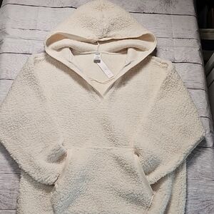NWT S PINK Victoria's Secret Cream V-Neck Sherpa Hoodie, Cream